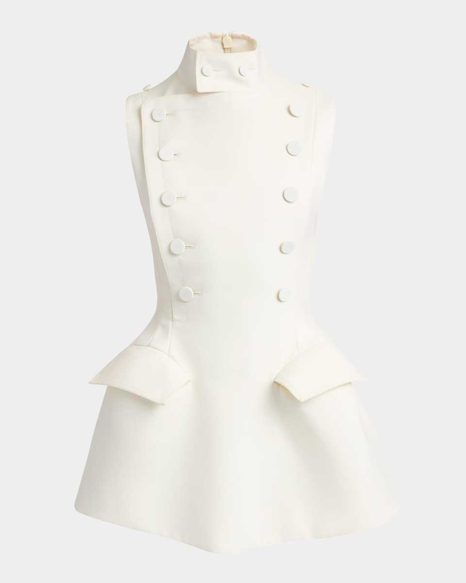 High-Neck Tailored Flared Mini Dress